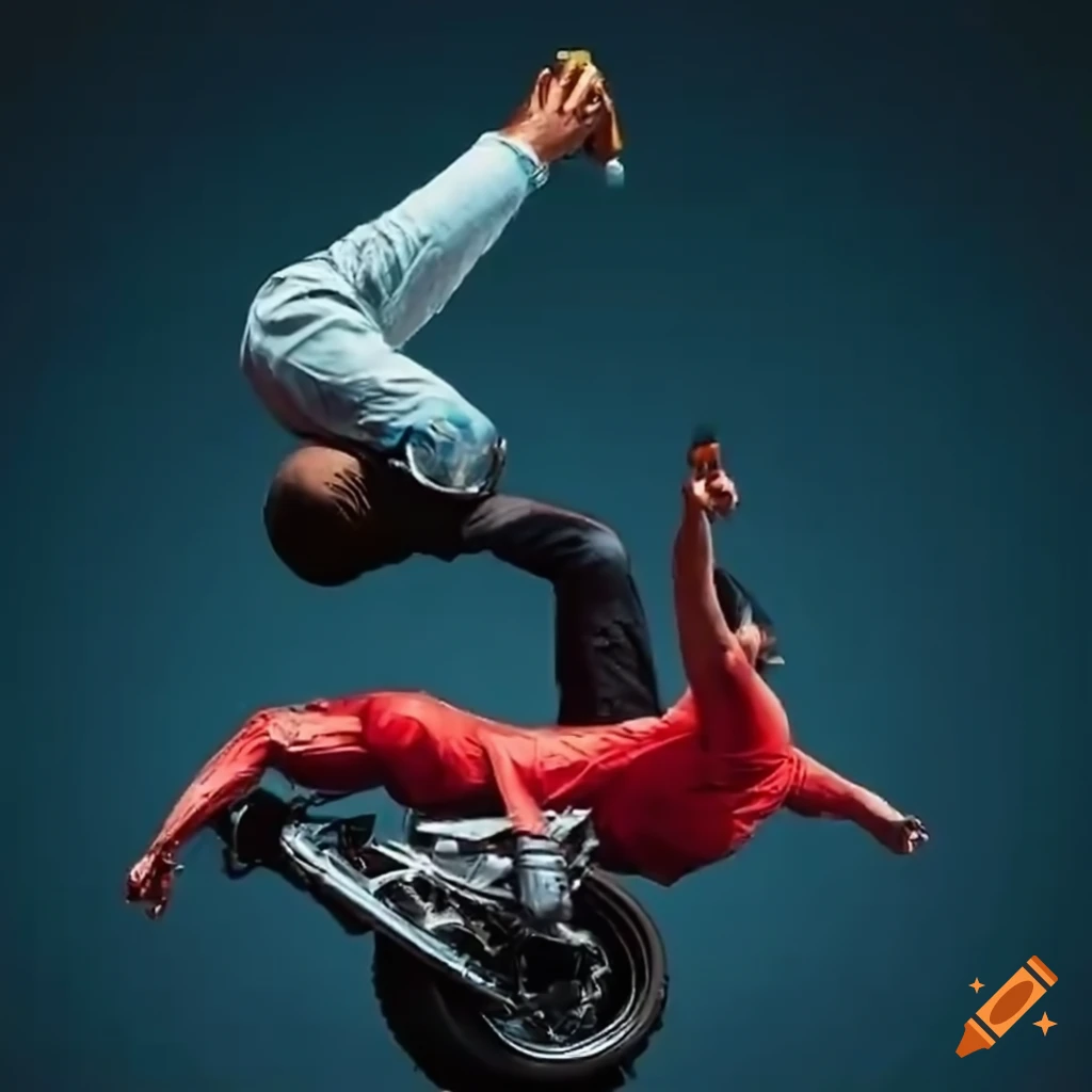 Man doing a motorcycle backflip while drinking a cola