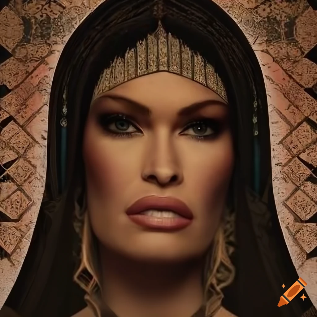 Portrait of Kimberly Guilfoyle in ancient Persian Garb with art deco style