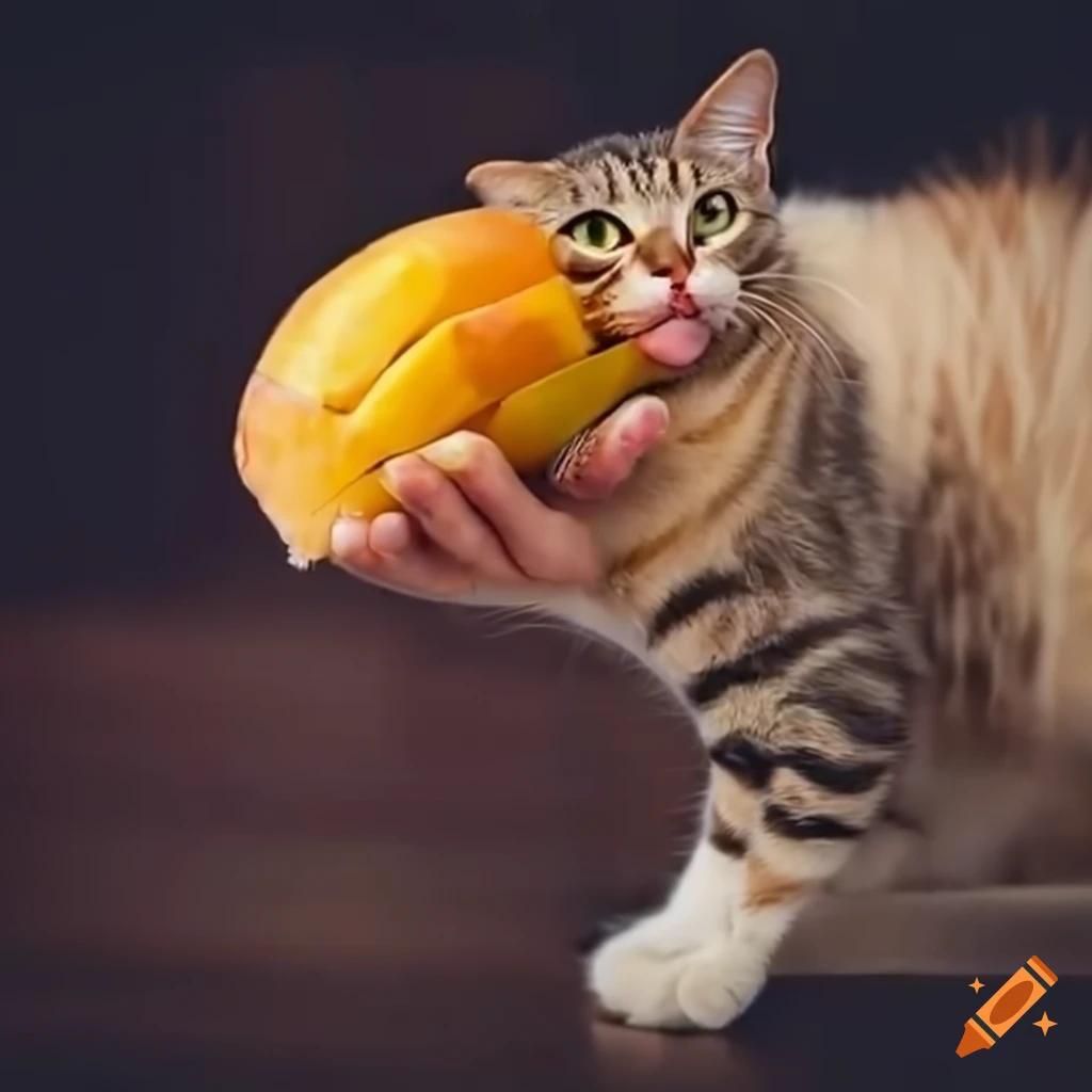 Cute cat eating mango on Craiyon