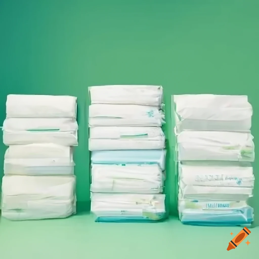 Stacked packages of baby diapers by Pampers