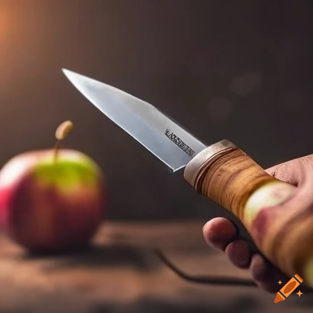 Viking-style kitchen knife slicing through an apple