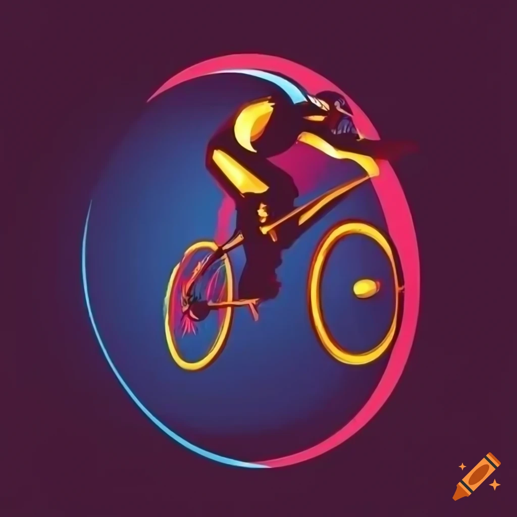 Futuristic illustration of a street race with an all terrain bike rider on a challenging uphill route at night