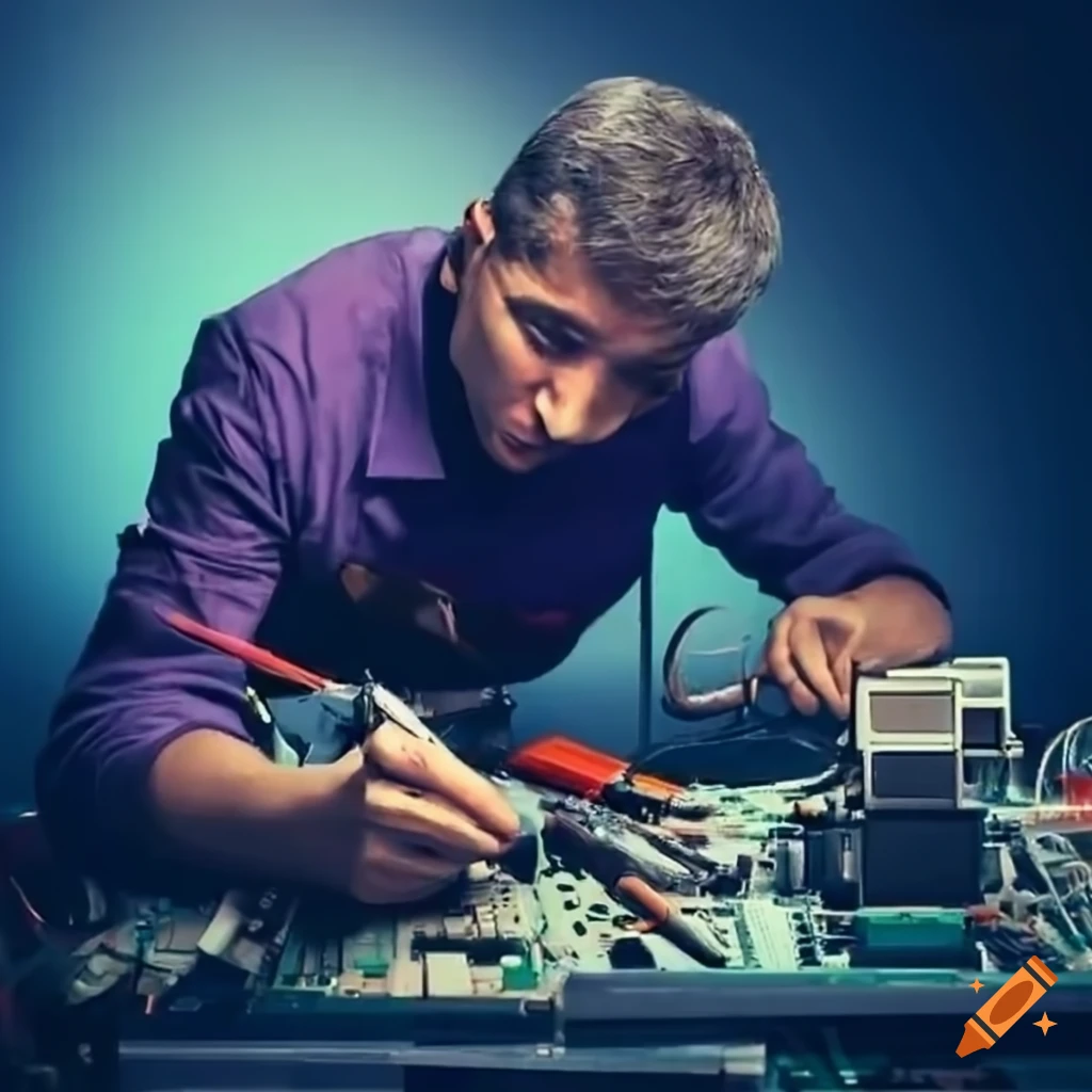 Man repairing large electronic equipment