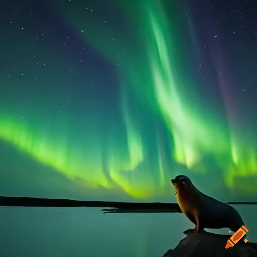 Seal gazing at the northern lights