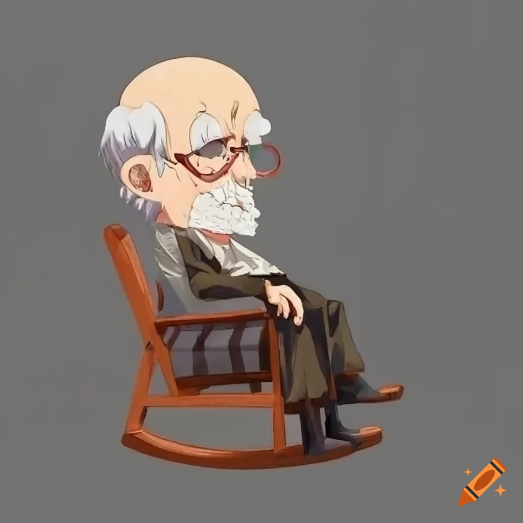 Old man sitting in a rocking chair on Craiyon