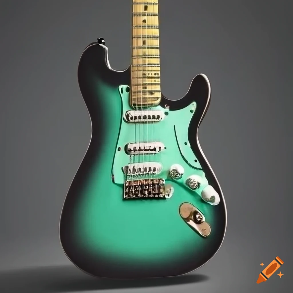 Electric guitar with sunburst finish in black, seafoam green, and surf green