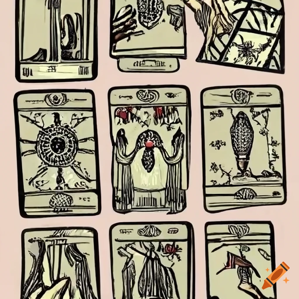 Vintage tarot cards being used in a hand drawing
