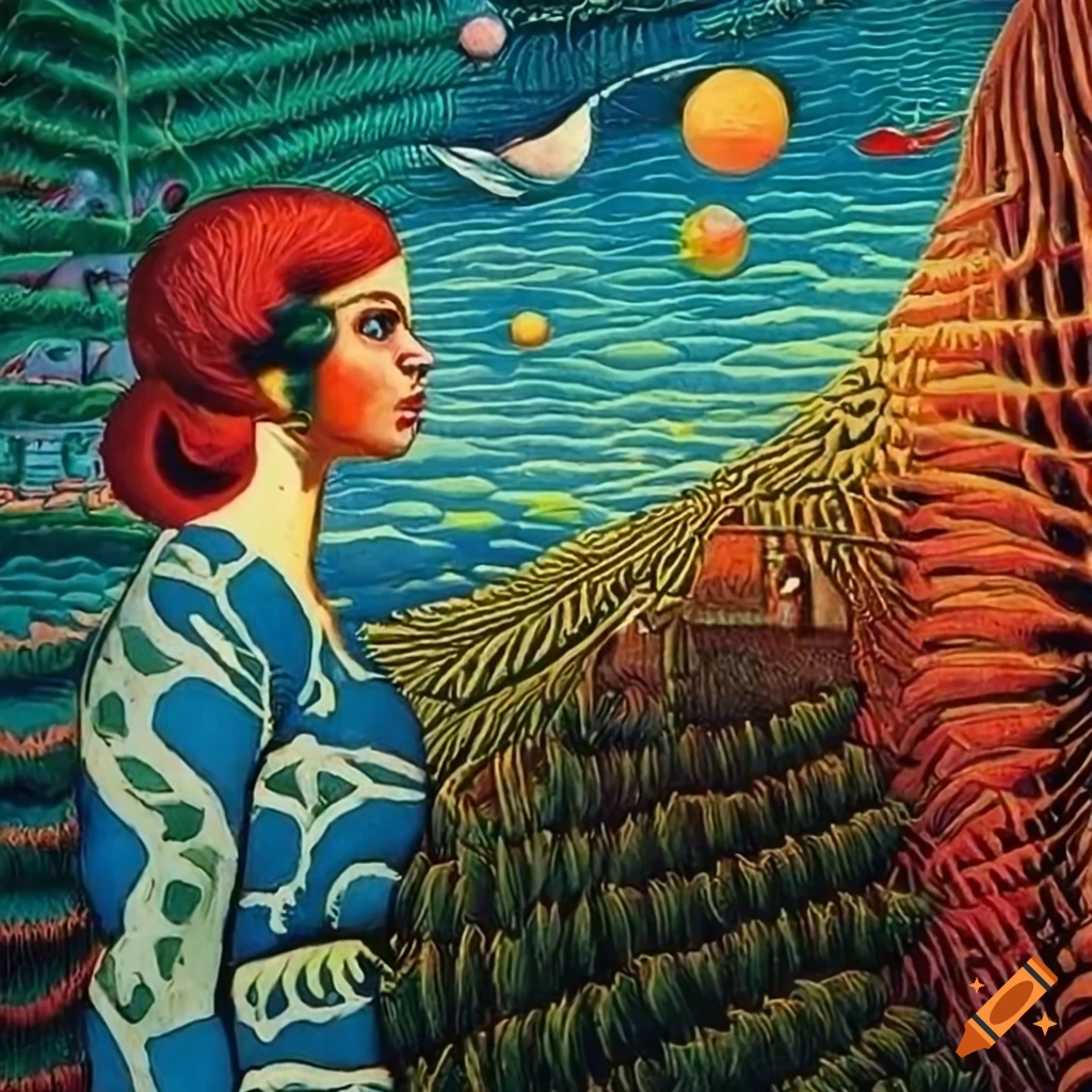 Science Fiction pulp magazine cover featuring a nonbinary human gazing at the Celestial veil