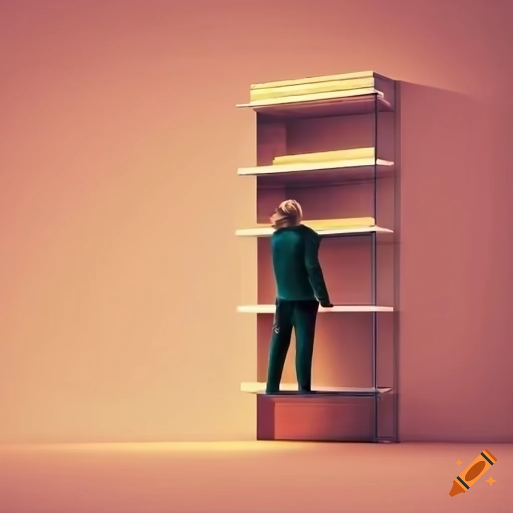 Man looking up at a tall shelf