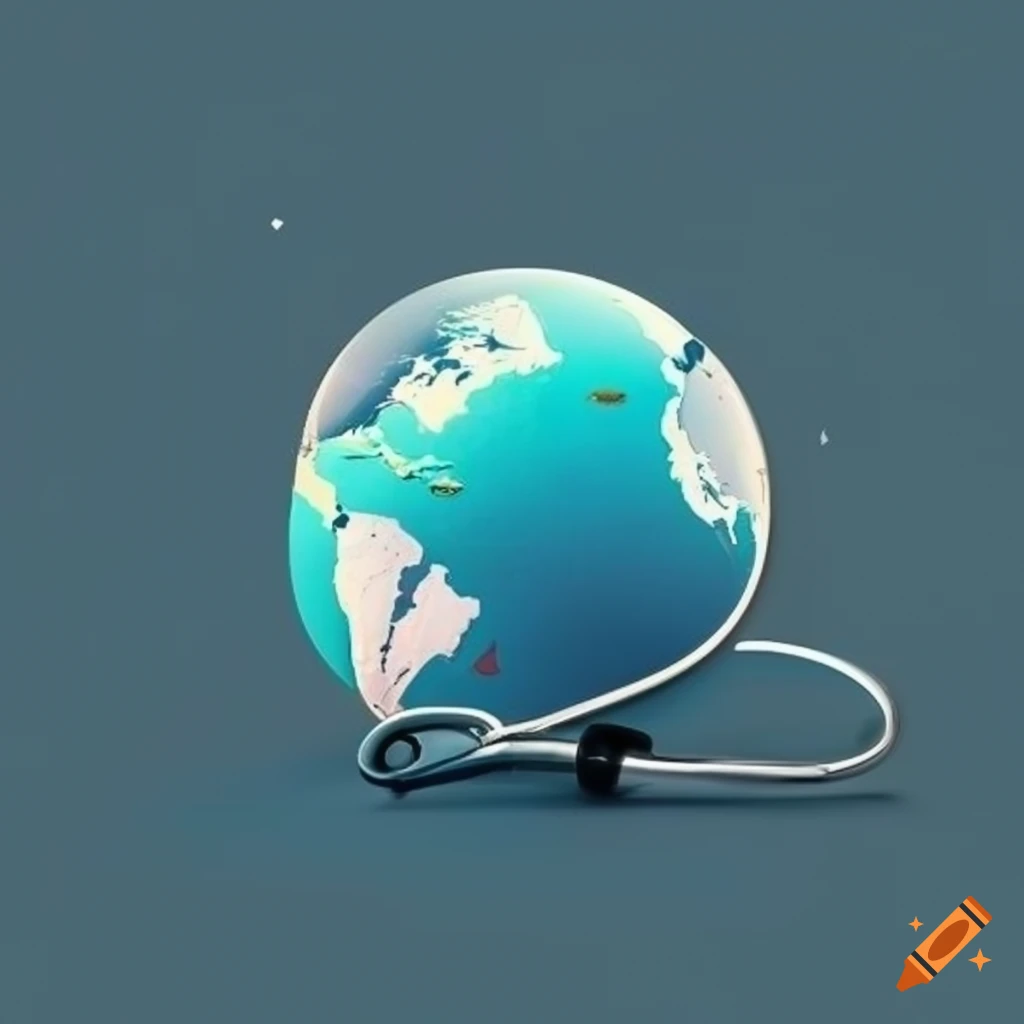 Logo design of globe with stethoscope representing nursing and travel