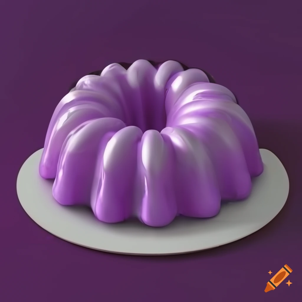 Lilacolored juicy jello bundt cake with shiny surface, front view on Craiyon