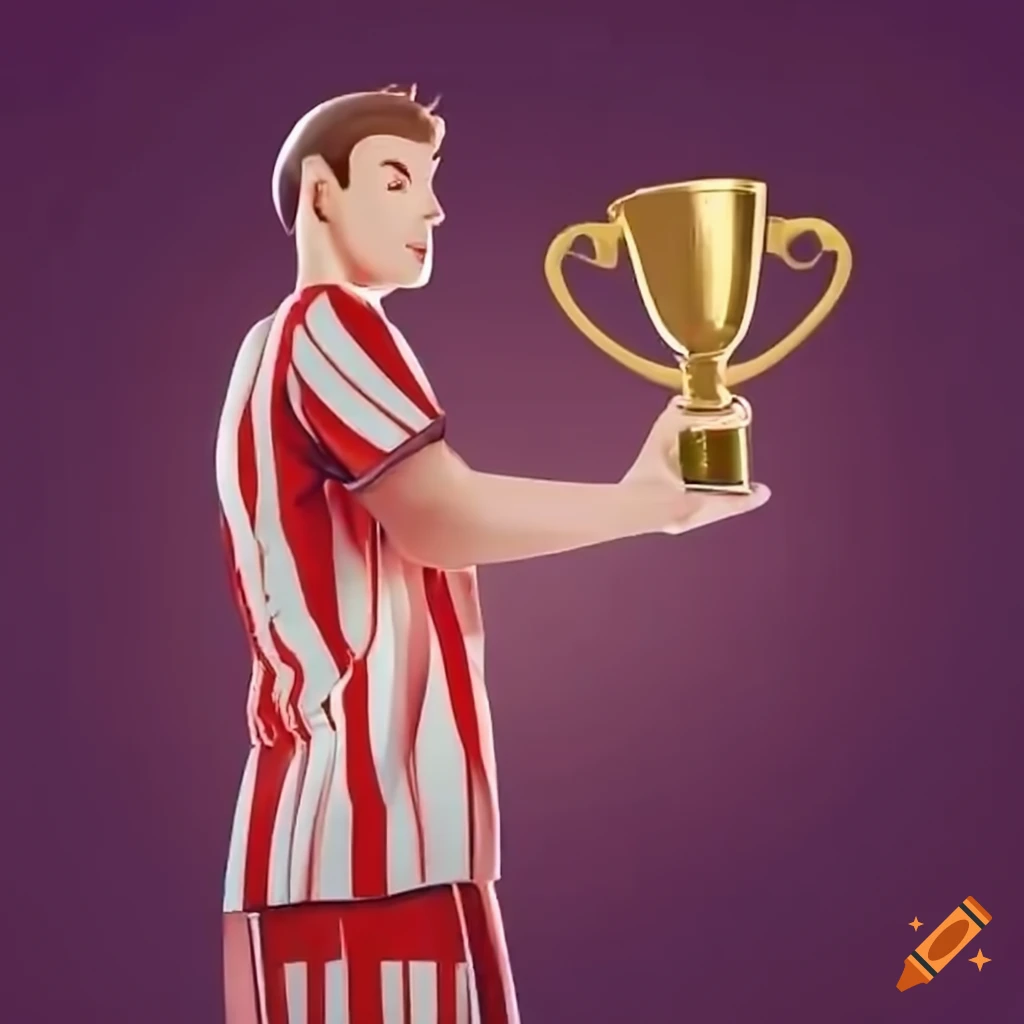Athletic soccer player holding up the game-winning trophy