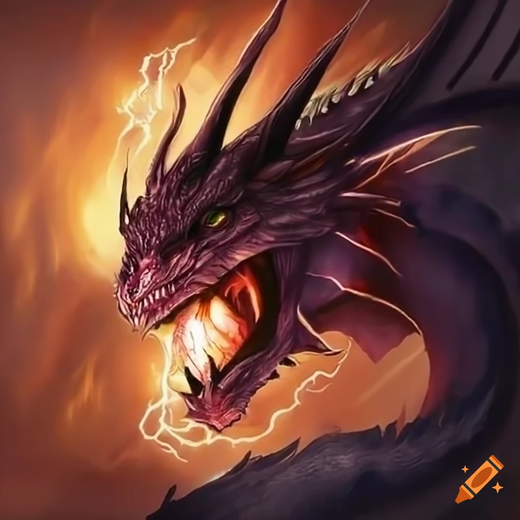 Dragon roaring amidst lightning on Craiyon