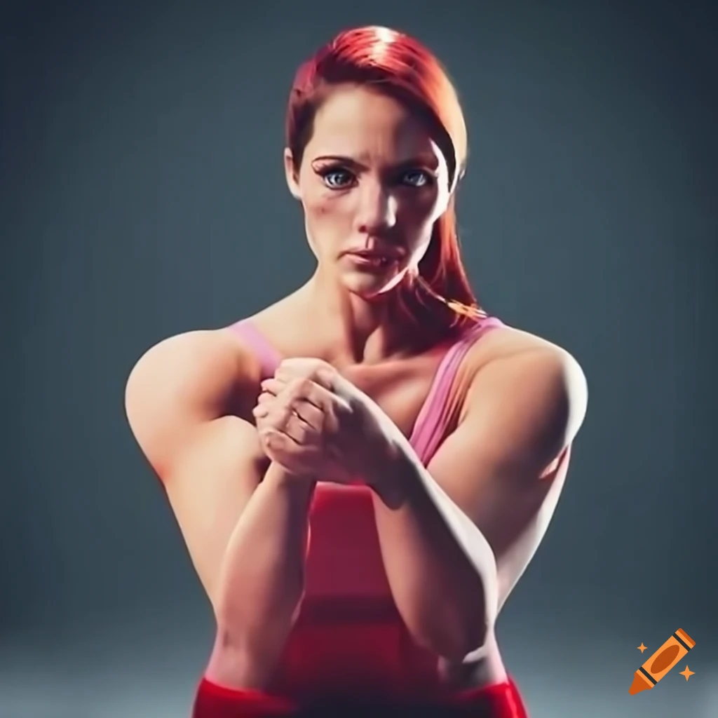 Determined woman in an arm wrestling contest
