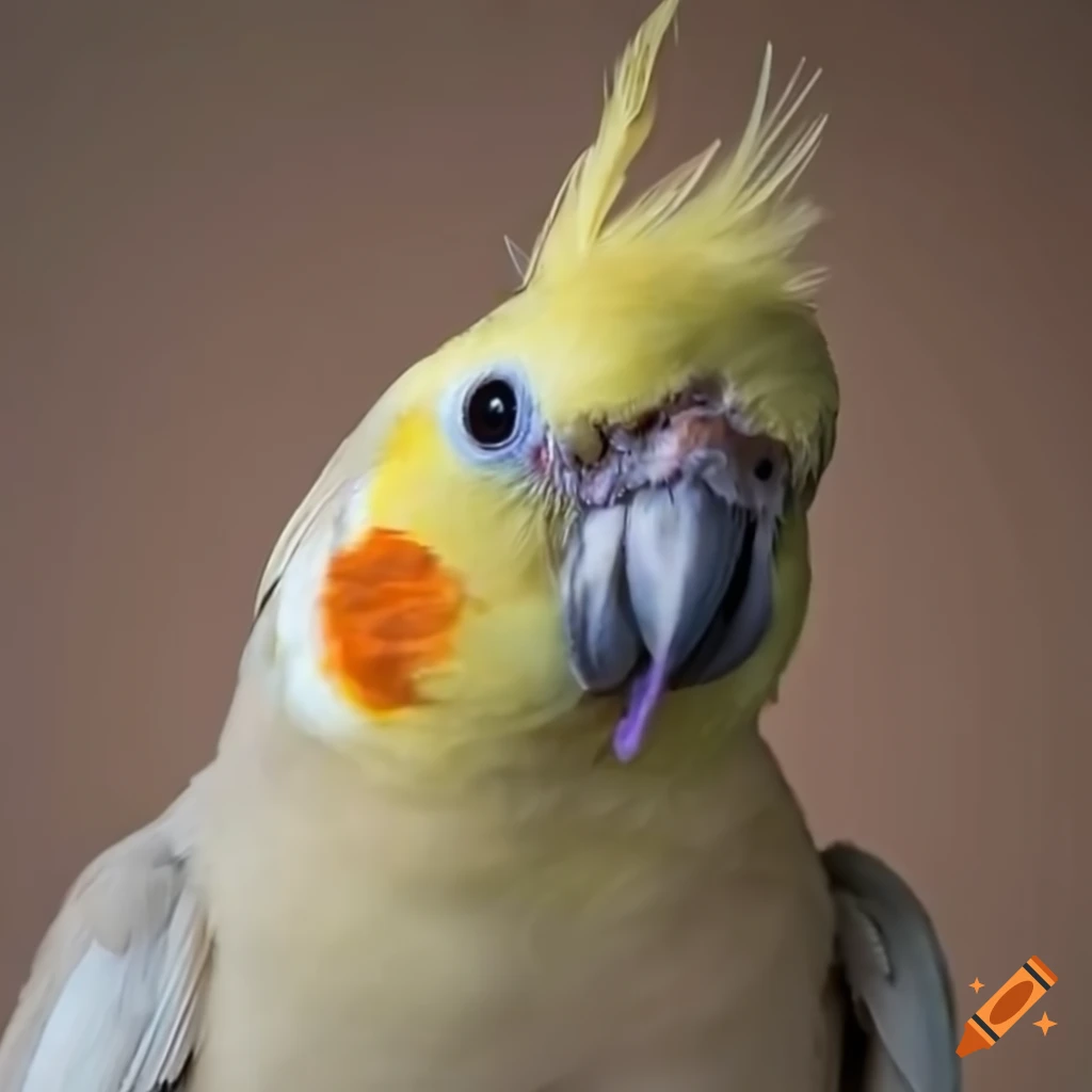Cockatiel holding a feather in its beak