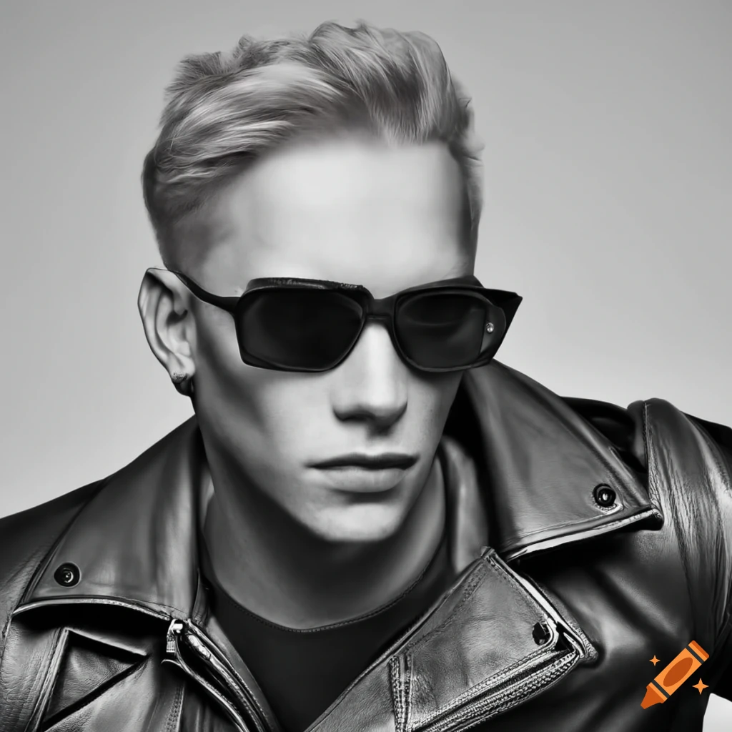 Chiseled blond man in a black leather jacket
