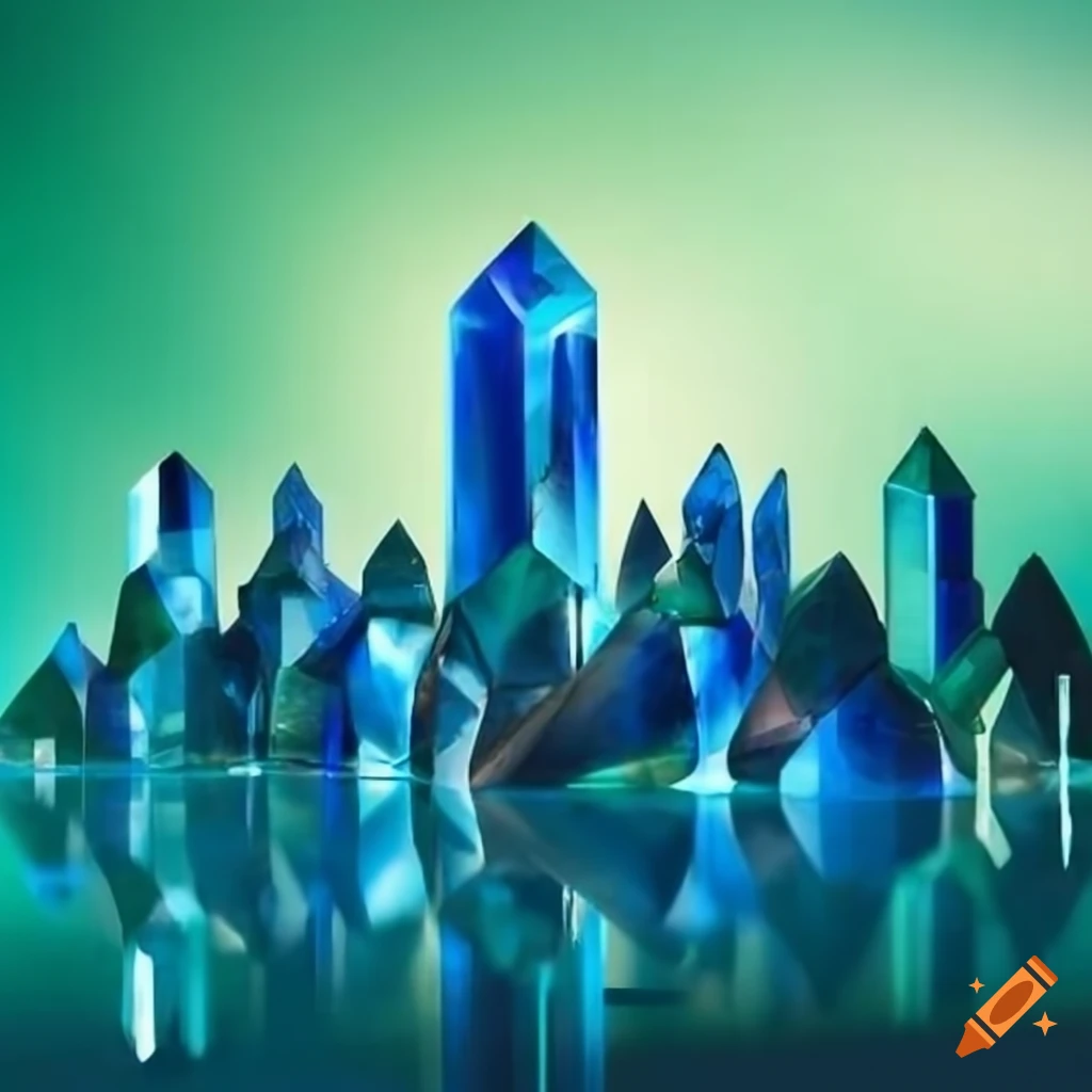 City made of blue and green gem crystals