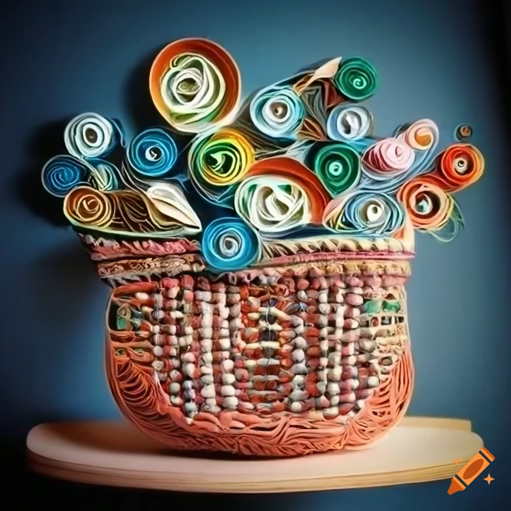 Poster for artisanal exhibition showcasing basket painting, upcycled jewelry, mosaic, quilling, and textile art