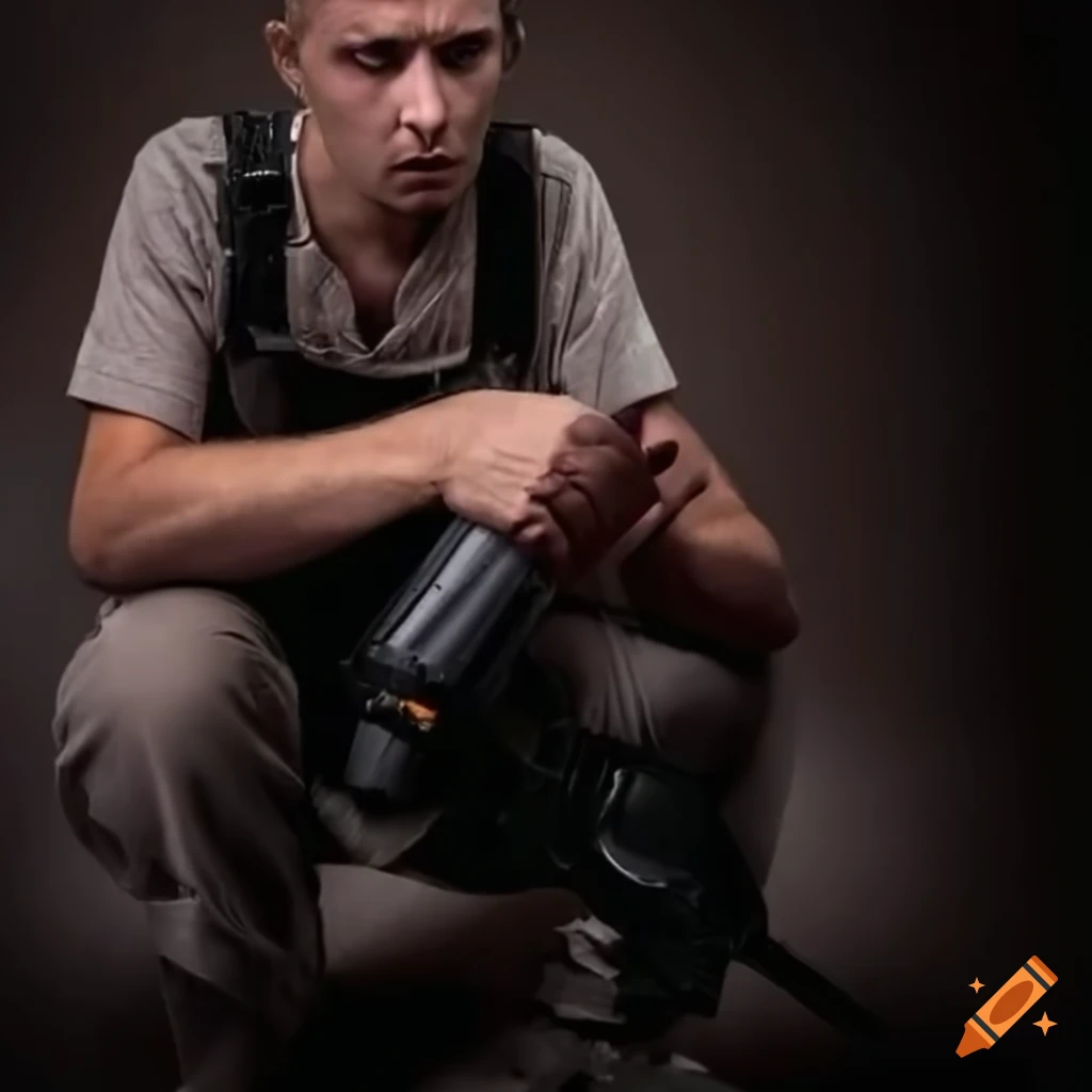 Tired worker holding a damaged tool