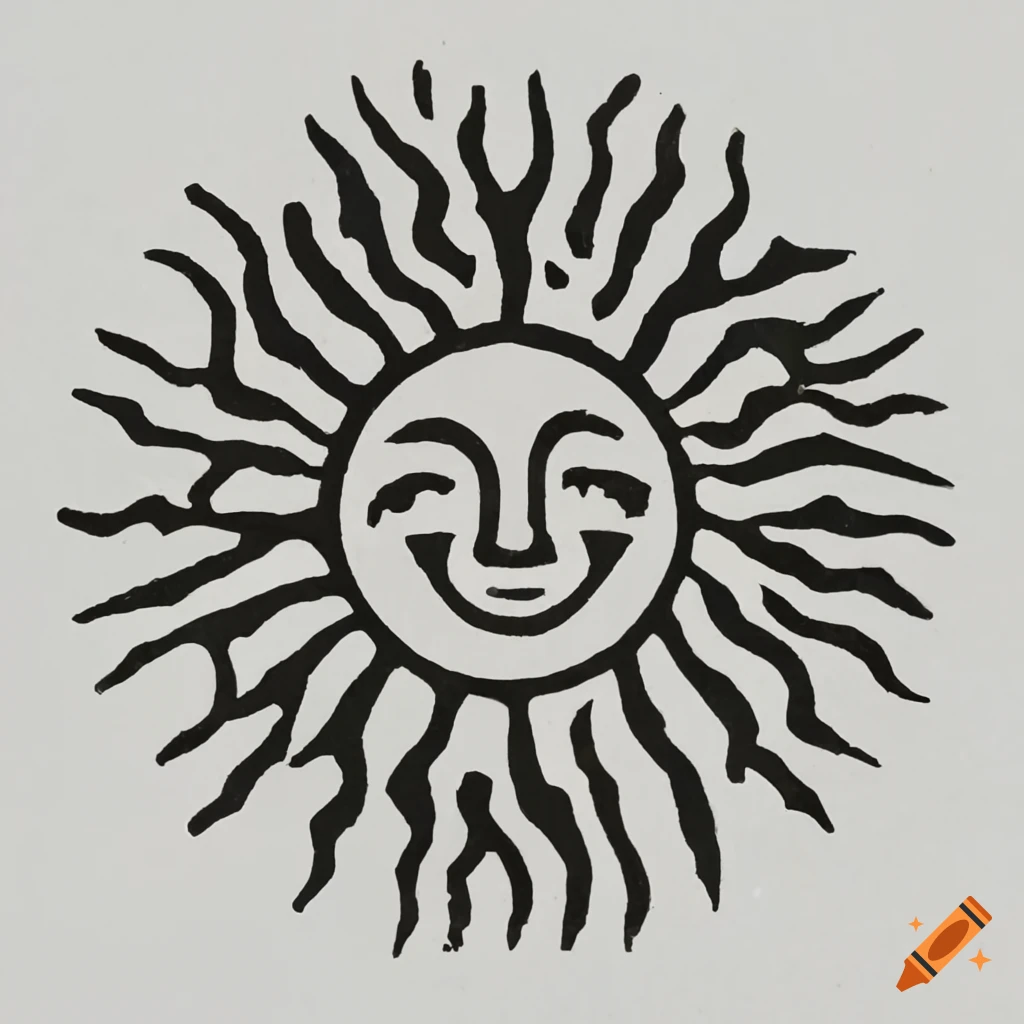 Sun with a smiling face in a modernist art style