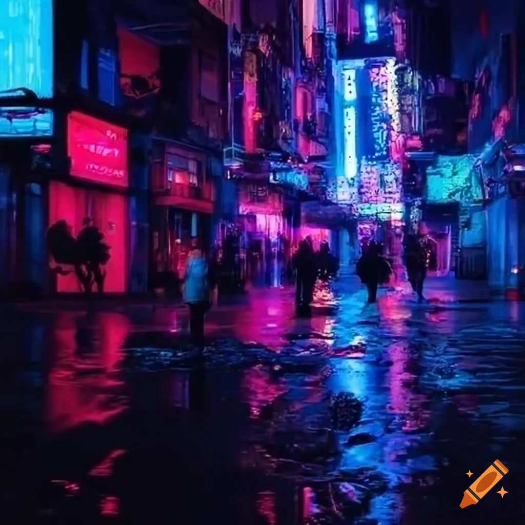 Glowing alien in a cyberpunk city with neon lights on Craiyon