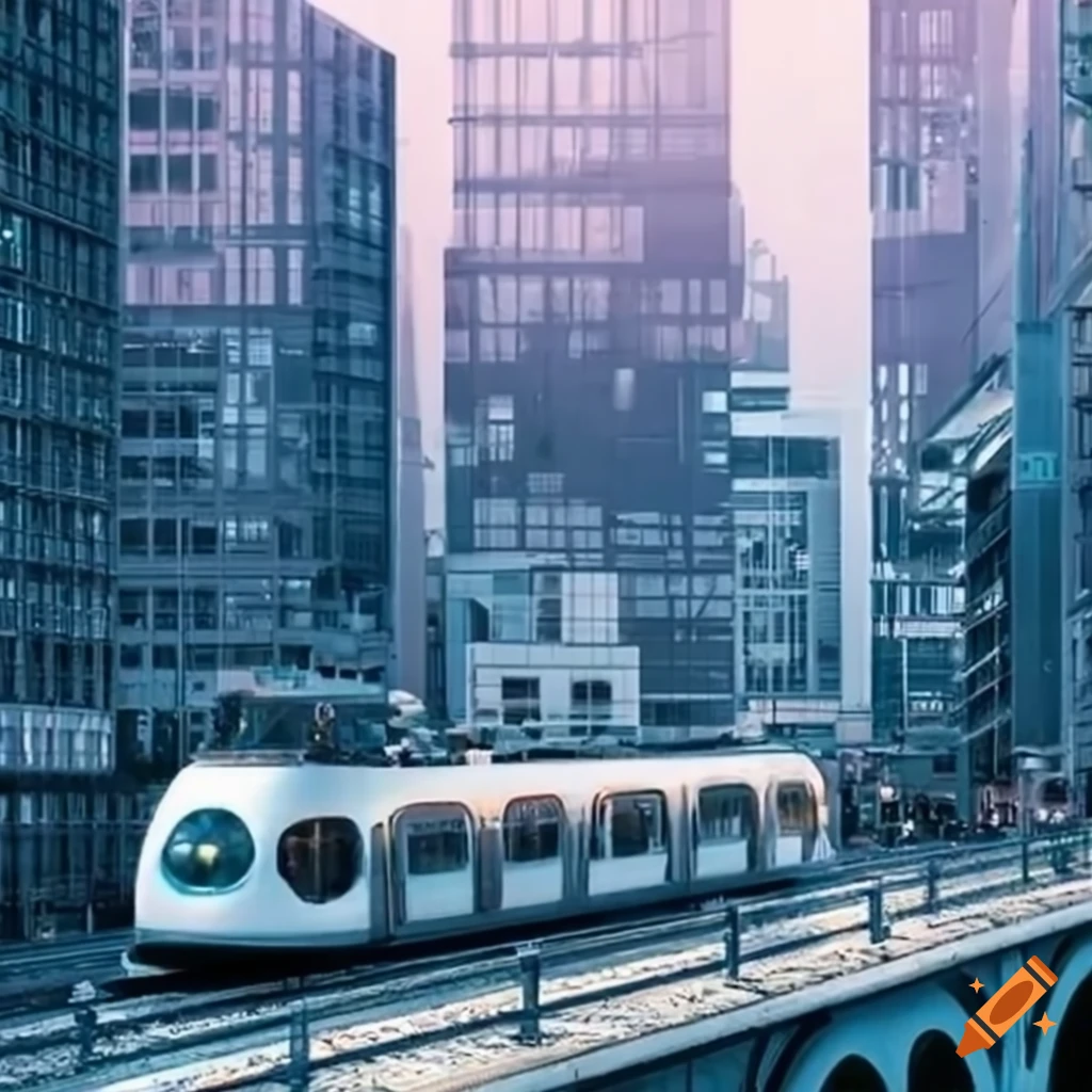 Modern urban transportation hub with innovative modes of transport on ...