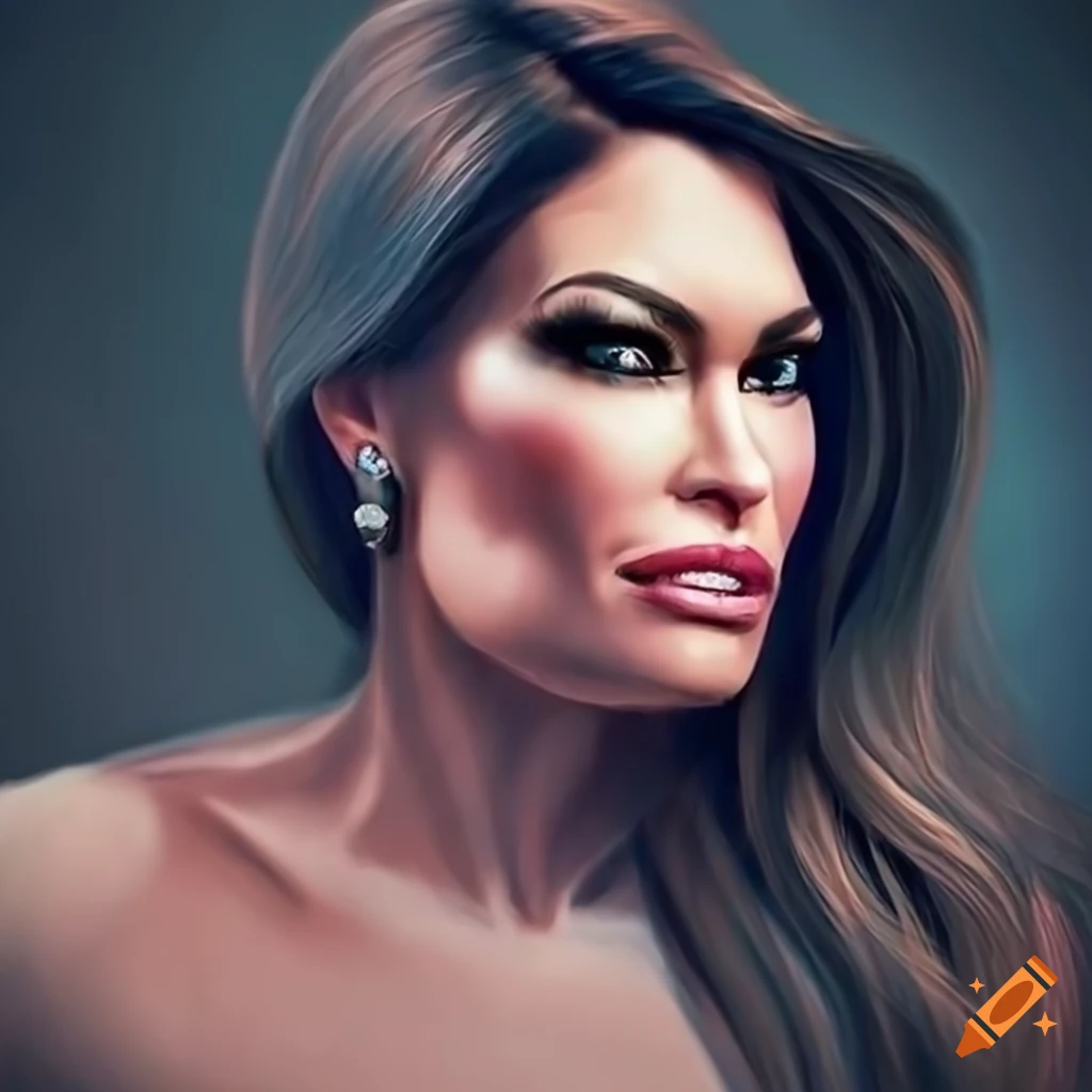 Dramatic lifelike portrait of Kimberly Guilfoyle with bold lines and back lighting