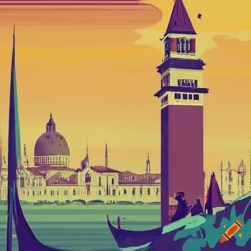 Vintage travel poster showcasing the scenic view of Venice