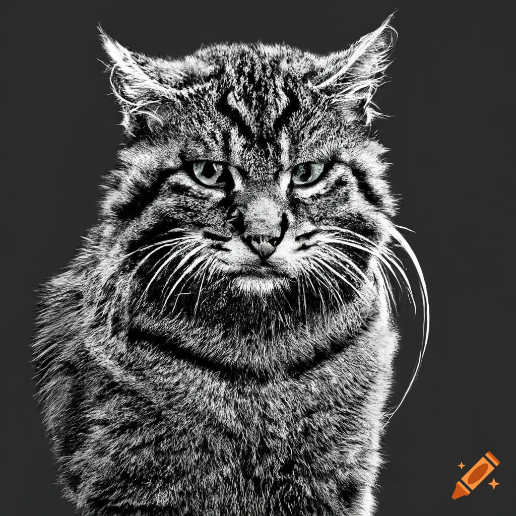 Ferocious Scottish wildcat in black and white stencil style