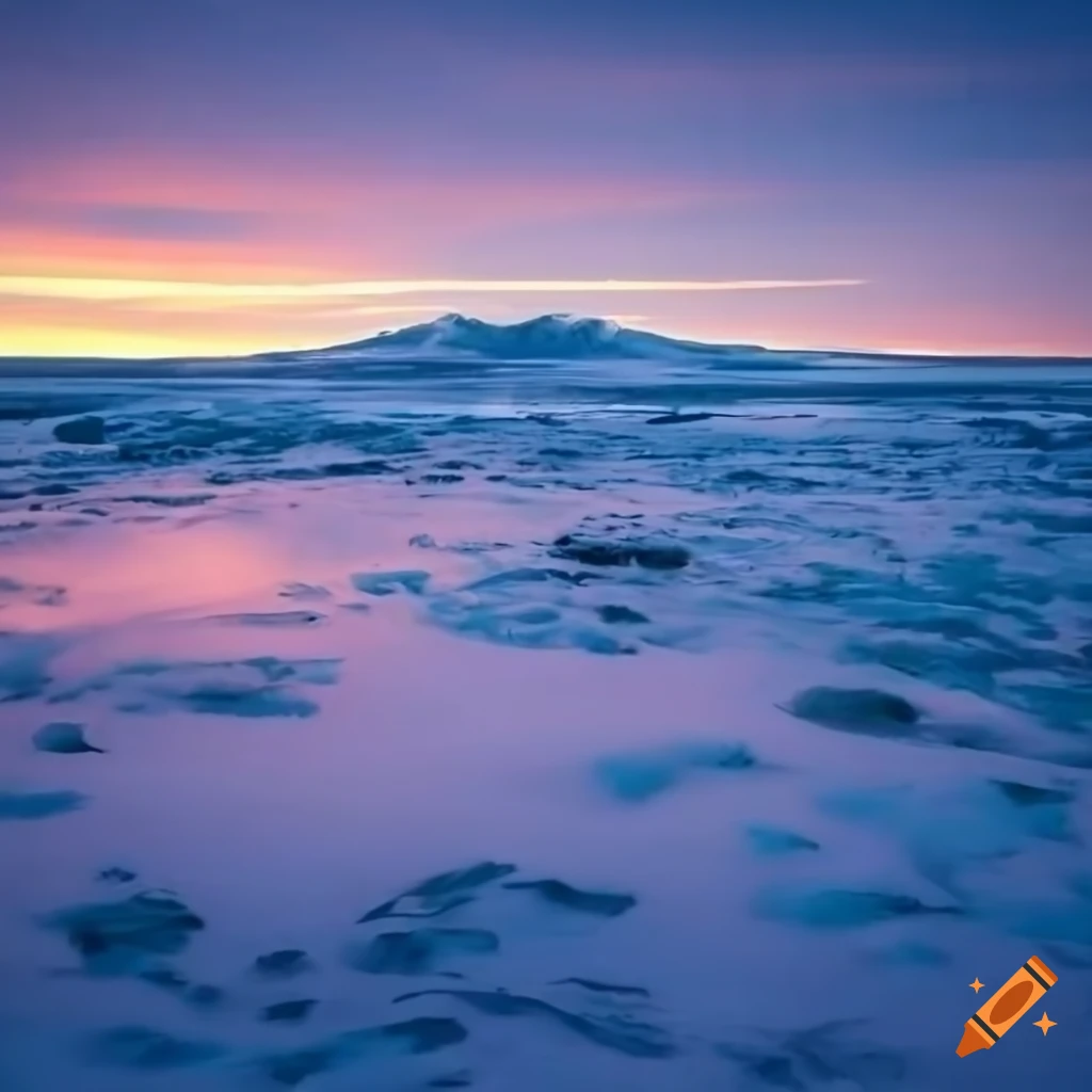Frozen tundra with snowy plains and rocky outcrops on Craiyon