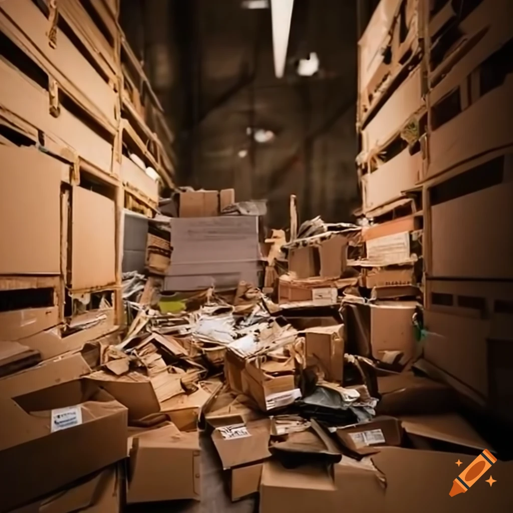 Realistic warehouse full of cluttered cardboard boxes