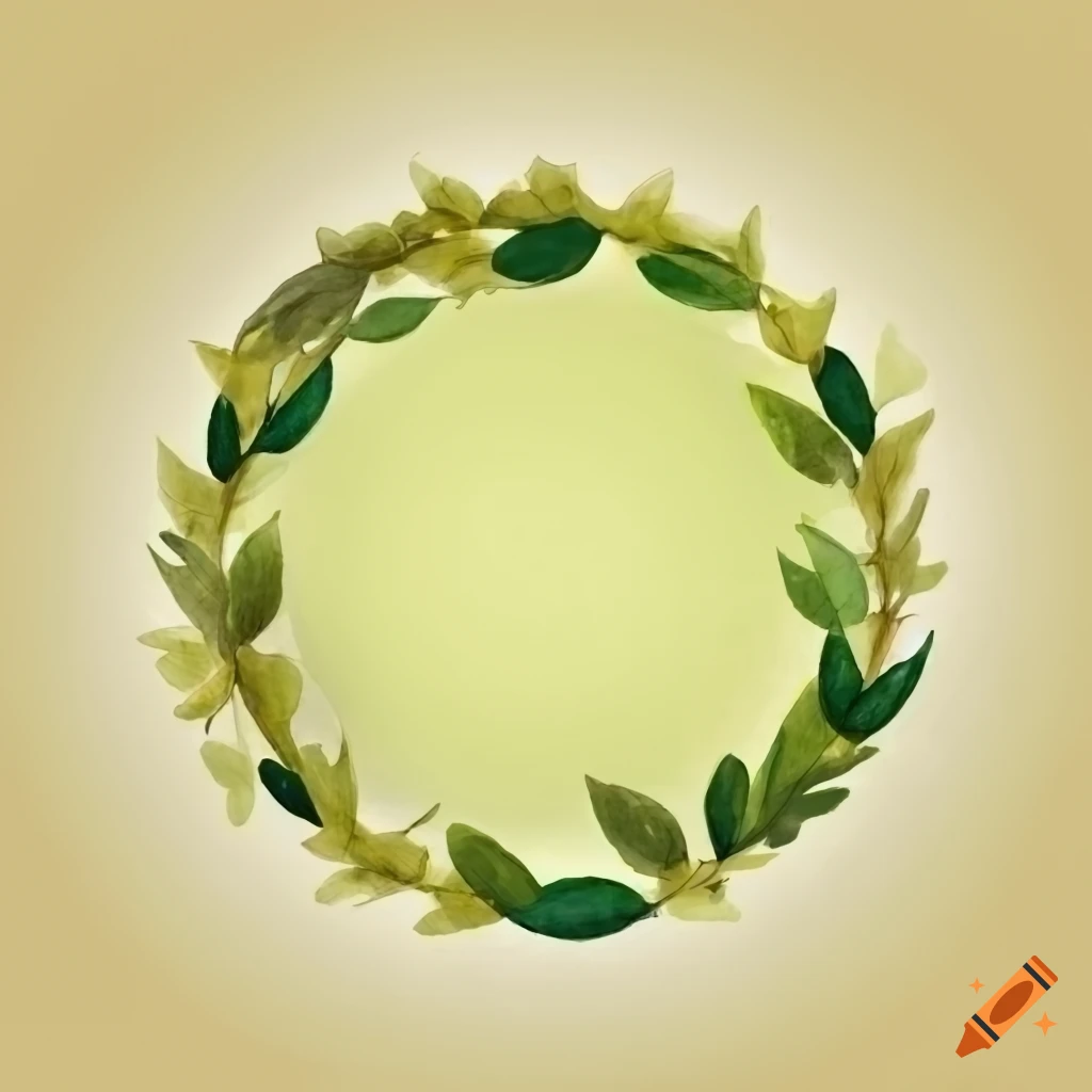 Circle of olive green and yellow leaves on a white background