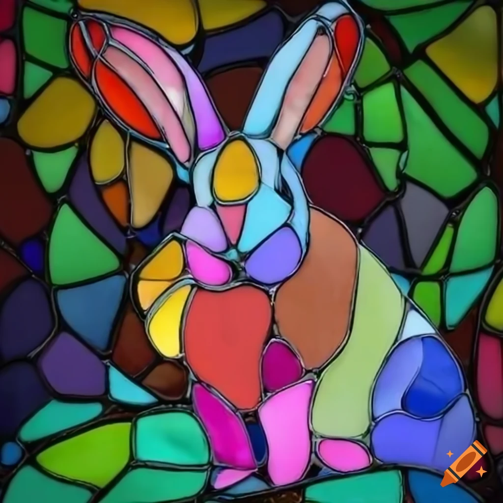 Vibrant stained glass rabbit on stained glass background on Craiyon