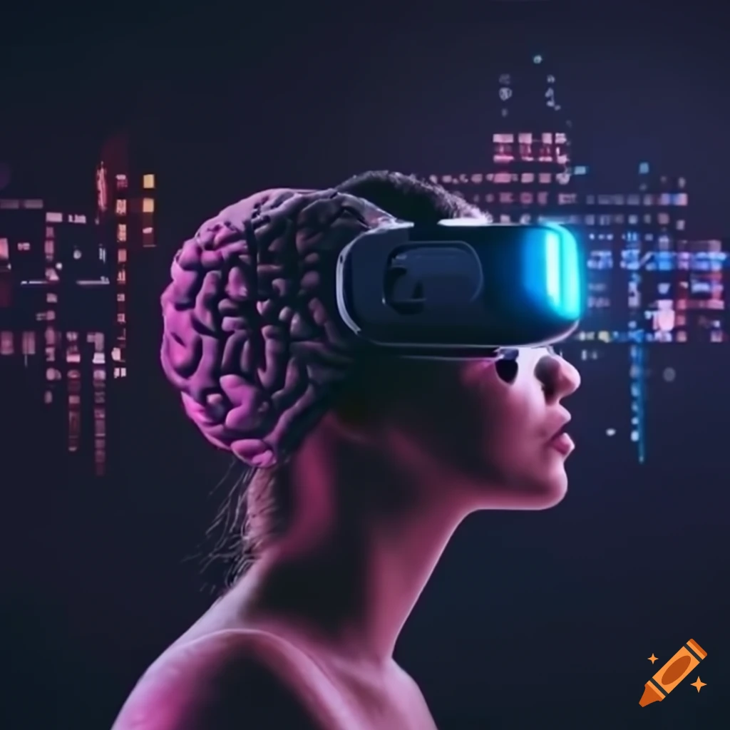 Innovative virtual reality interview with brain background on Craiyon