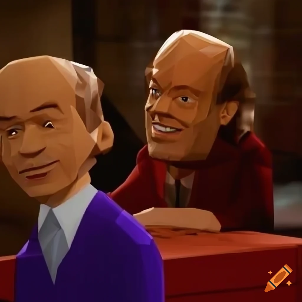 Low-polygon Frasier scene reminiscent of Nintendo 64 game style