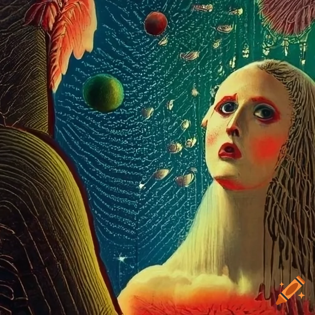 Science Fiction pulp magazine cover featuring a nonbinary human gazing at the Celestial veil