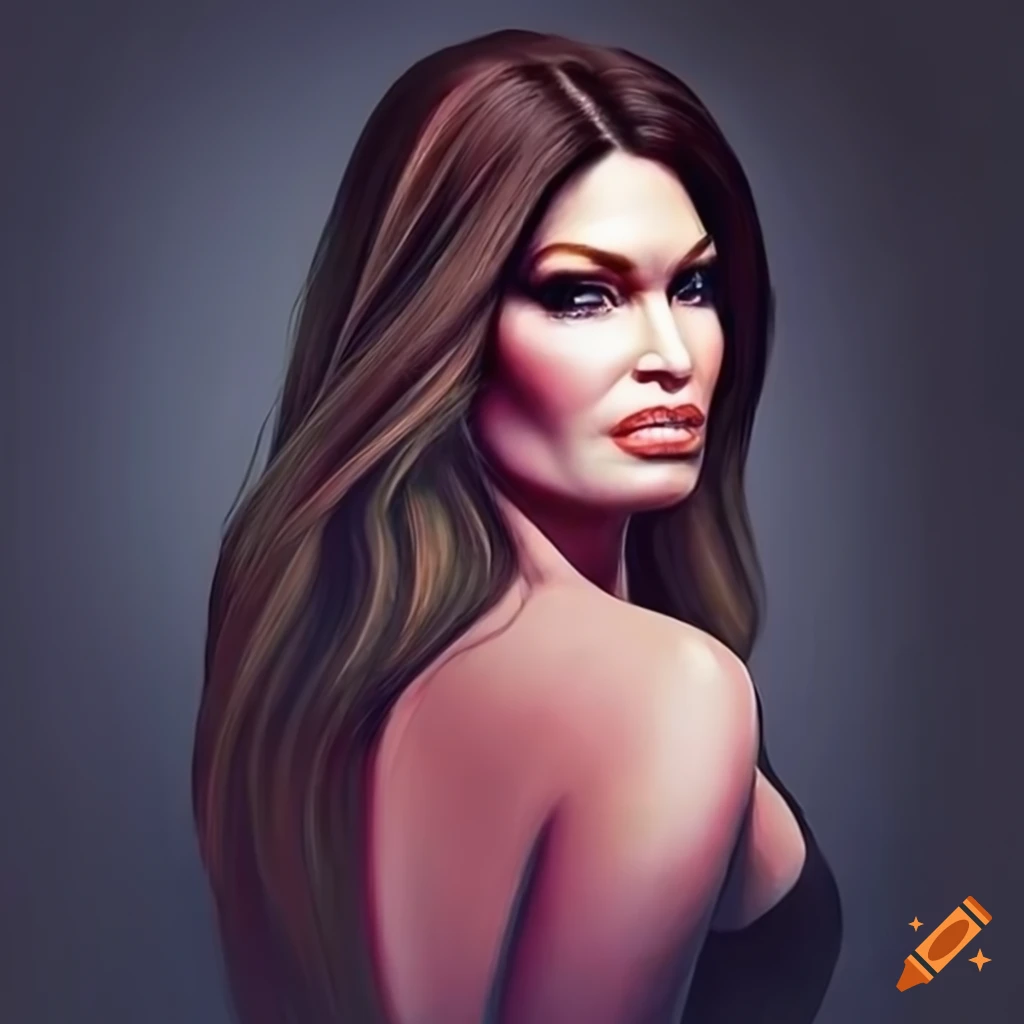 Dramatic lifelike portrait of Kimberly Guilfoyle with bold lines and back lighting
