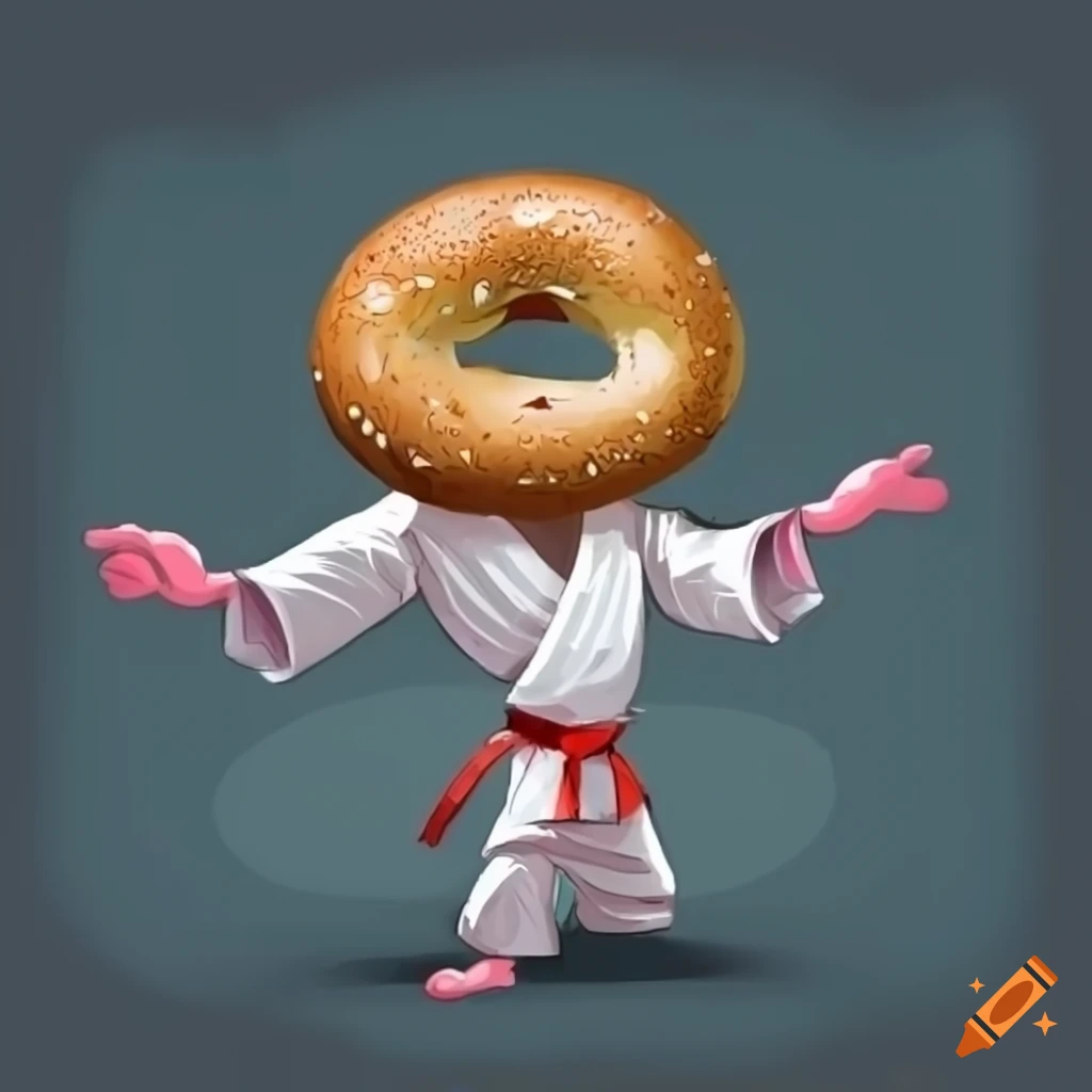 Cartoon bagel in karate stance