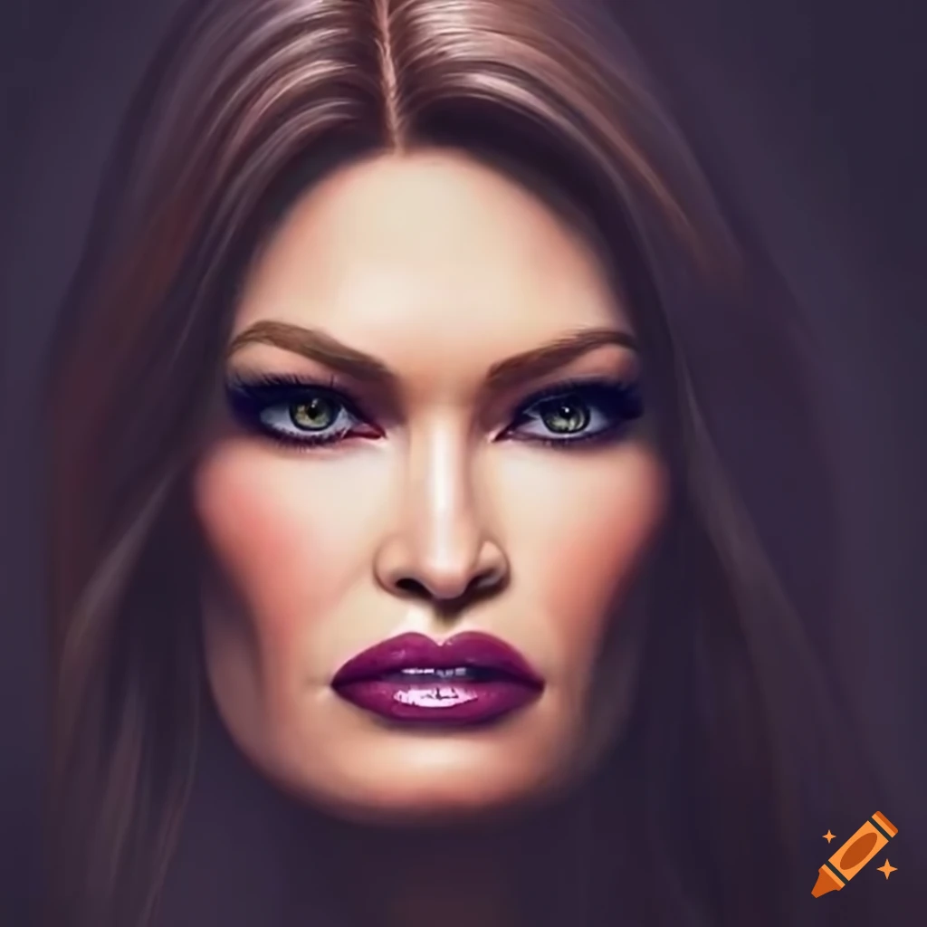 Dramatic lifelike portrait of Kimberly Guilfoyle with bold lines and back lighting