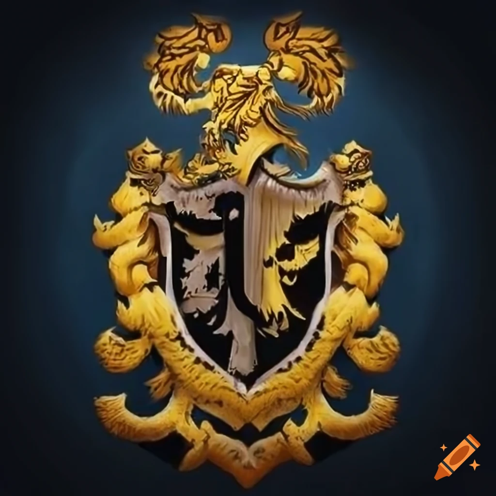 Owl-mouth house crest inspired by Hufflepuff with owl as main animal and brown-black colors