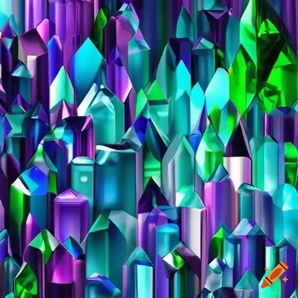 City made of blue and green gem crystals