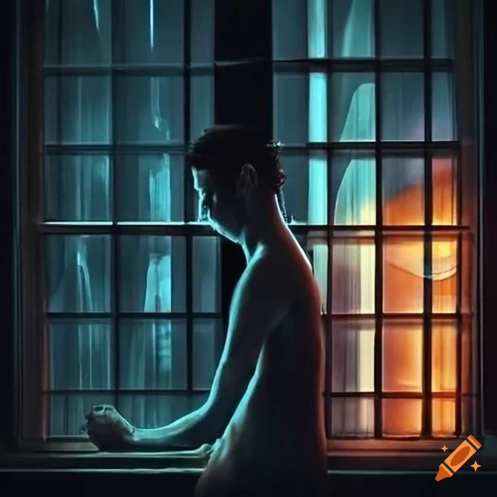 Men looking out a window at night on Craiyon