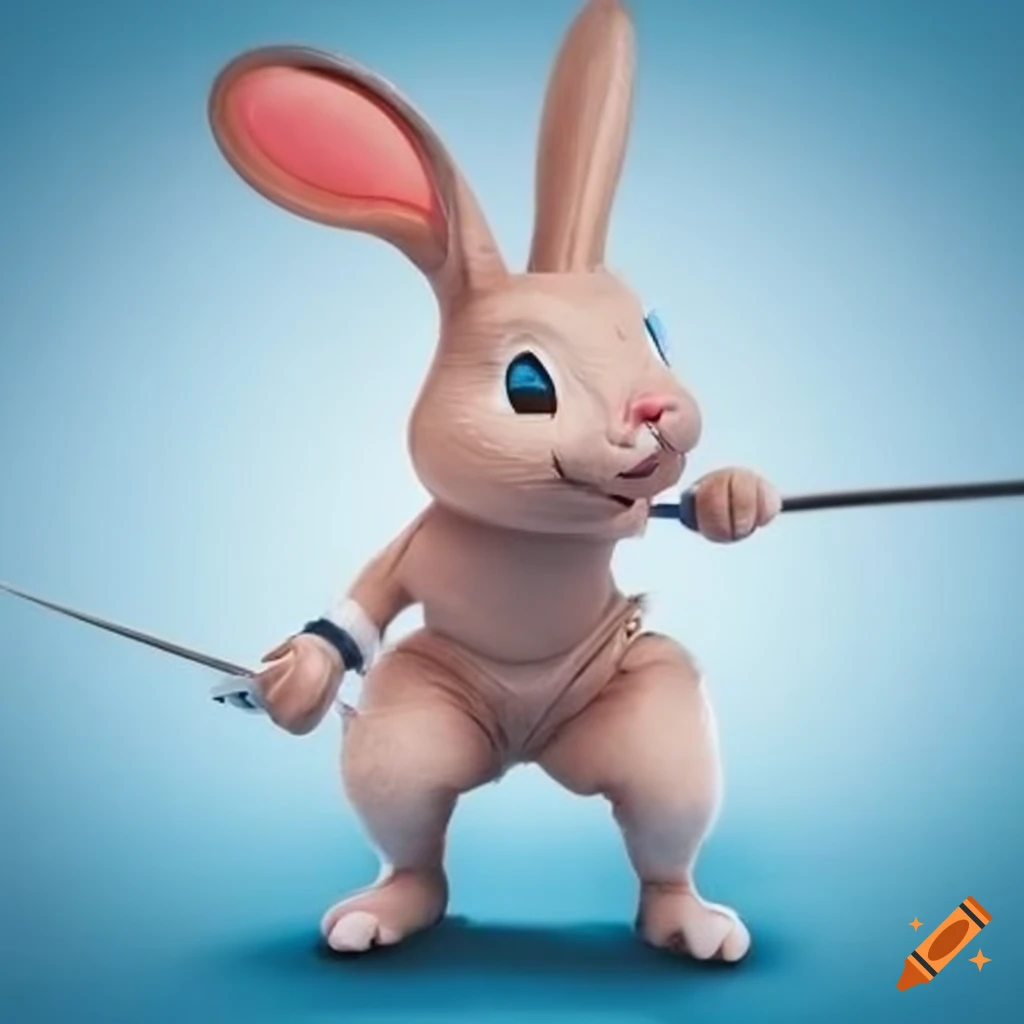 Foil epee sport fencing with an Easter bunny