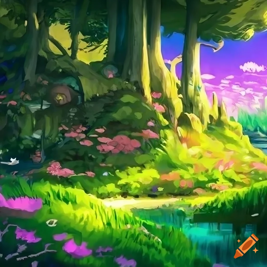 Fantasy Adventure Springtime Spring fantasy landscape inspired by Ghibli in digital art on Craiyon