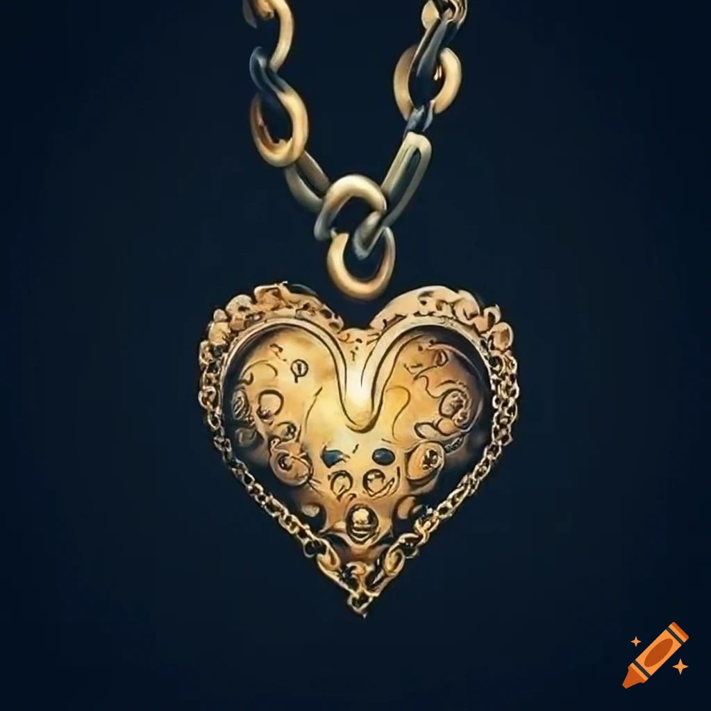 Tattoo heart with golden ornaments and a door lock at the center