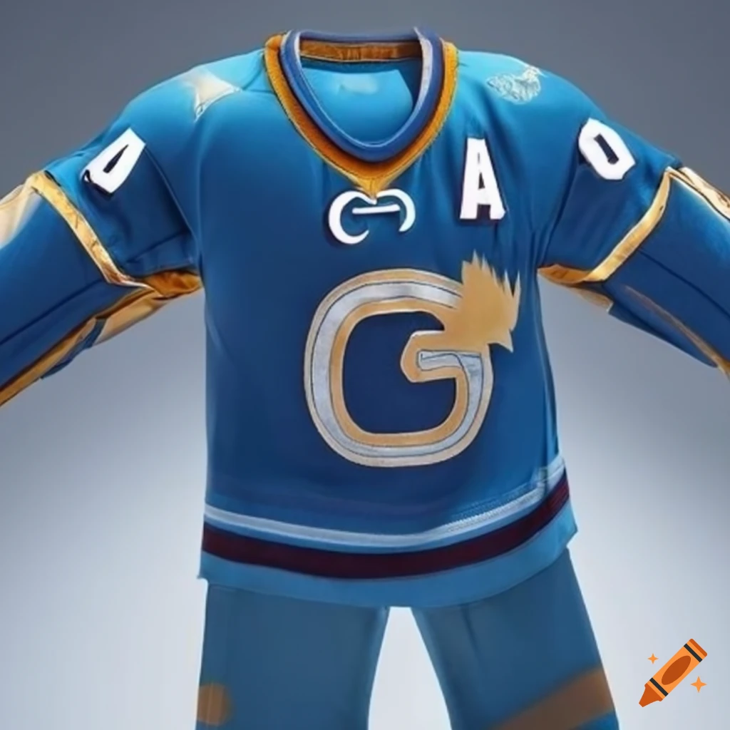 Baby blue and gold ice hockey jersey