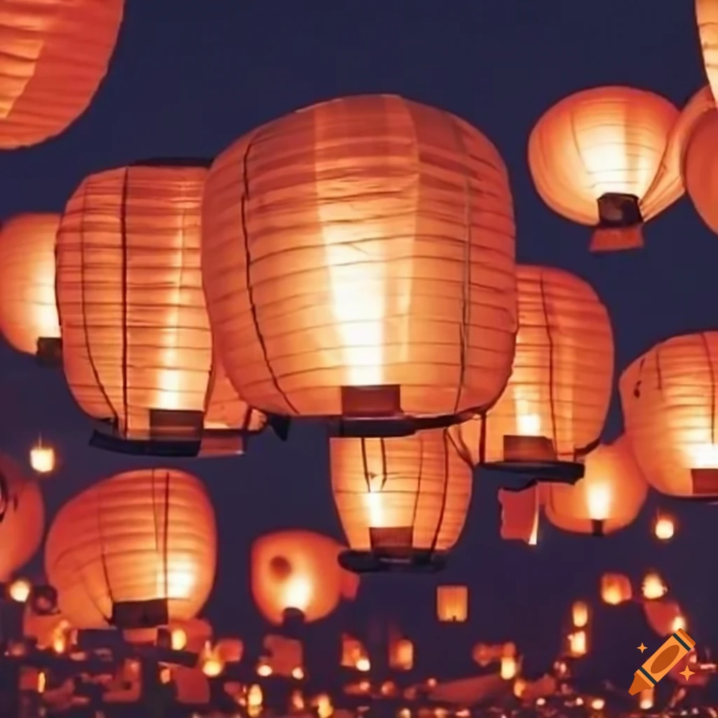 Japanese lanterns lit up