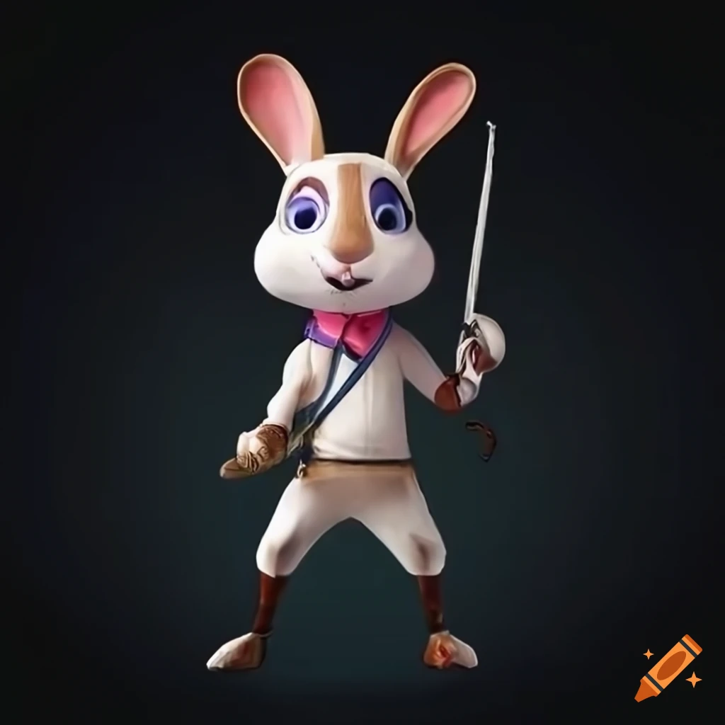 Bunny in fencing outfit with an epee