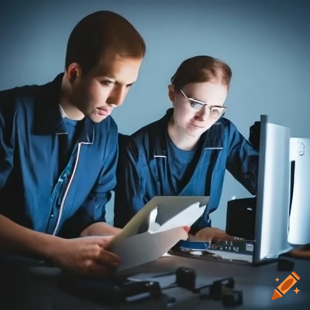 Building technicians reviewing trend data on computer monitors
