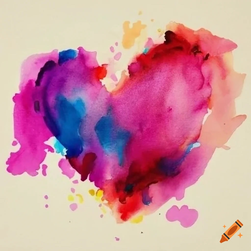 Vibrant watercolor painting of heart shapes with gentle brushstrokes on ...